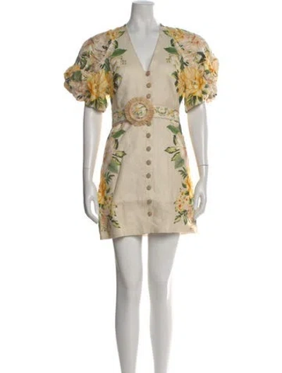 Pre-owned Farm Rio Linen Mini Dress W/ Tags In Neutral