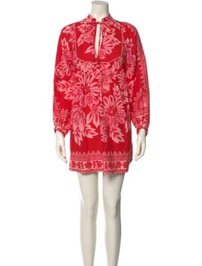 Pre-owned Farm Rio Linen Mini Dress W/ Tags In Red