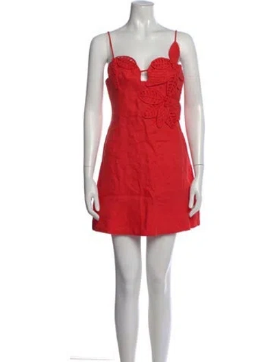 Pre-owned Farm Rio Linen Mini Dress W/ Tags In Red