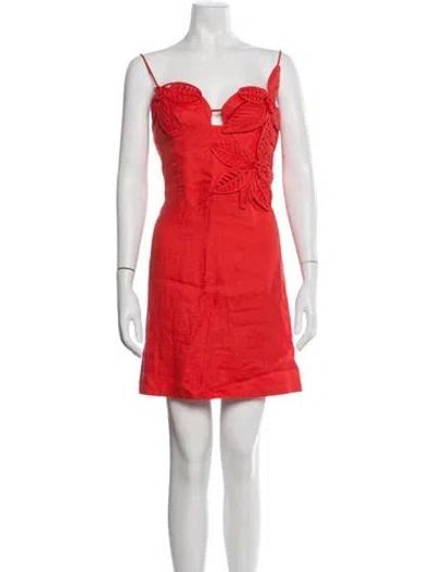 Pre-owned Farm Rio Linen Mini Dress W/ Tags In Red