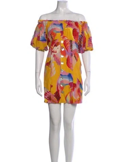 Pre-owned Farm Rio Linen Mini Dress W/ Tags In Yellow