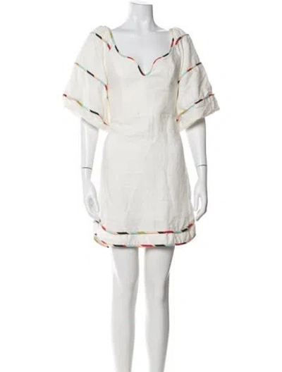Pre-owned Farm Rio Linen Mini Dress In White