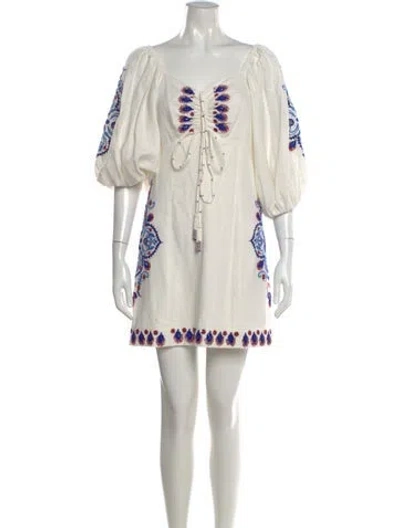 Pre-owned Farm Rio Linen Mini Dress In White
