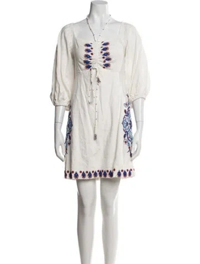 Pre-owned Farm Rio Linen Mini Dress In White