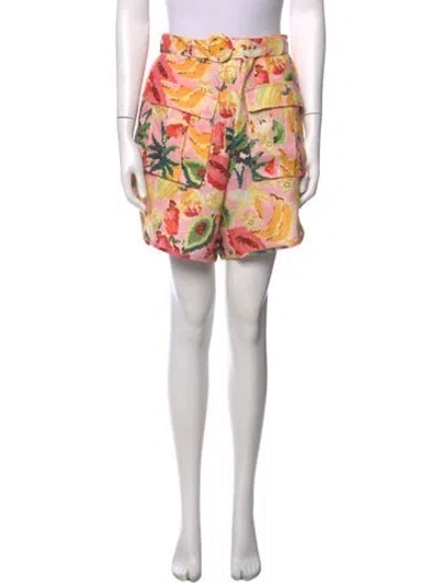 Pre-owned Farm Rio Linen Mini Shorts In Green/pink/yellow