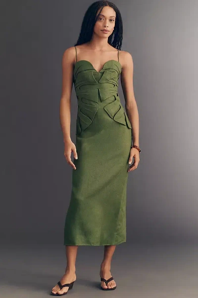 Farm Rio Linen Monstera Leaf Midi Dress In Green