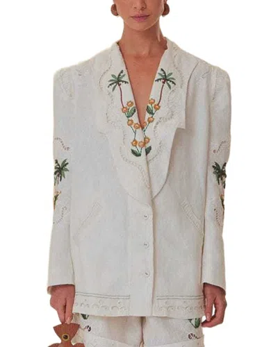 Farm Rio Linen Off-white Coconut Tree Macaw Embroidered In Multi