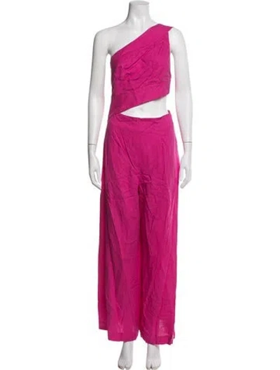 Pre-owned Farm Rio Linen One-shoulder Jumpsuit In Pink