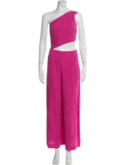 Pre-owned Farm Rio Linen One-shoulder Jumpsuit In Pink