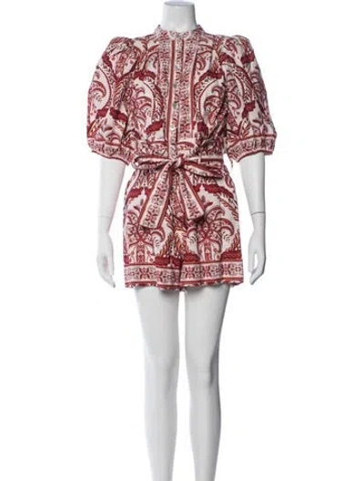 Pre-owned Farm Rio Linen Paisley Print Romper In Blue/neutrals/red