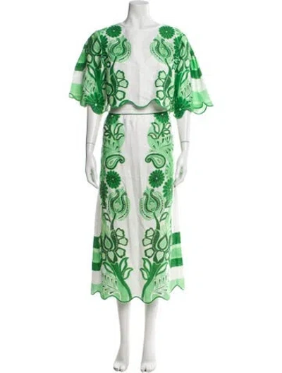 Pre-owned Farm Rio Linen Paisley Print Skirt Set In Green