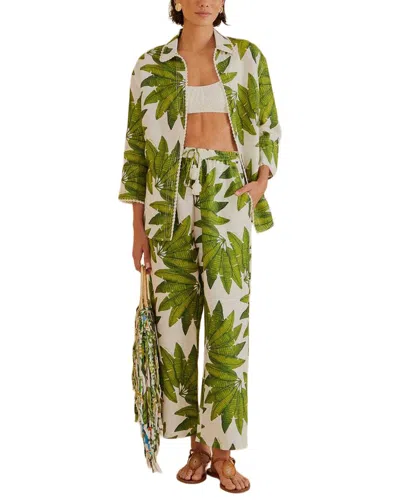 Farm Rio Linen Palm Fan Pants In Green
