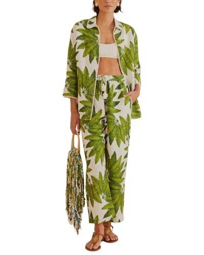 Farm Rio Linen Palm Fan Shirt In Green