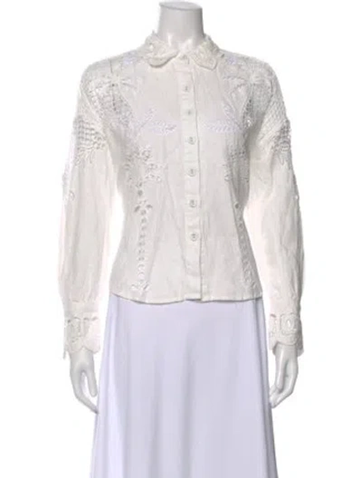Pre-owned Farm Rio Linen Patterned Blouse In White