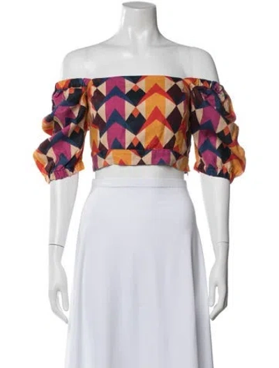 Pre-owned Farm Rio Linen Patterned Crop Top In Orange