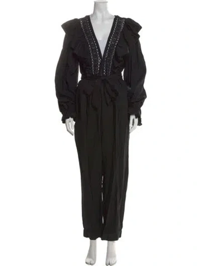 Pre-owned Farm Rio Linen Patterned Jumpsuit In Black