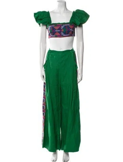Pre-owned Farm Rio Linen Patterned Pant Set In Green