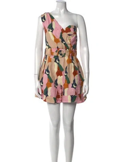 Pre-owned Farm Rio Linen Patterned Romper In Pink
