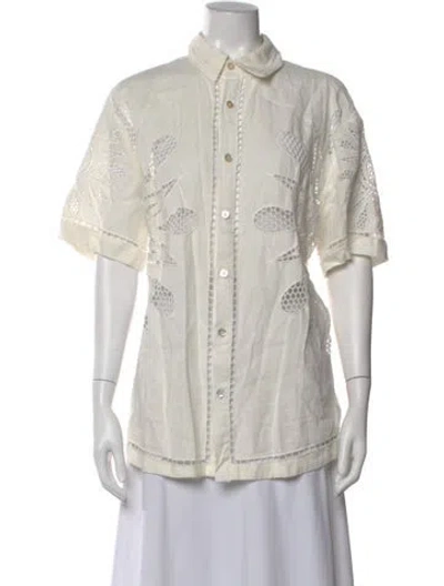 Pre-owned Farm Rio Linen Patterned Top W/ Tags In White