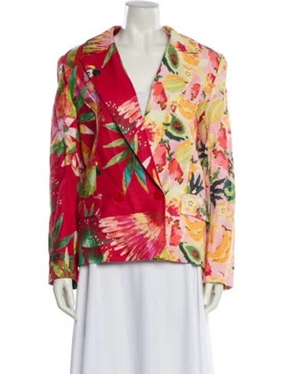 Pre-owned Farm Rio Linen Printed Blazer In Red