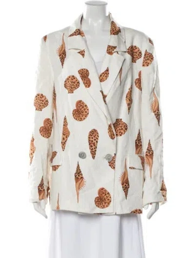 Pre-owned Farm Rio Linen Printed Blazer In White