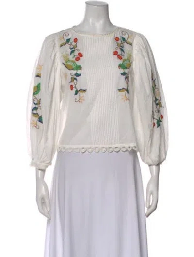 Pre-owned Farm Rio Linen Printed Blouse In White