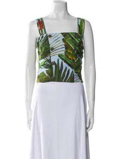 Pre-owned Farm Rio Linen Printed Crop Top In Orange