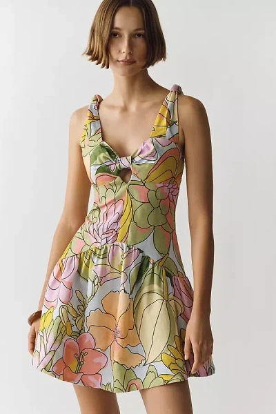 Farm Rio Linen Printed Cutout Mini Dress In Multi