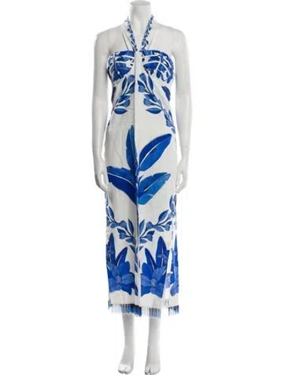 Pre-owned Farm Rio Linen Printed Jumpsuit In Blue