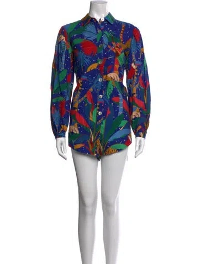Pre-owned Farm Rio Linen Printed Jumpsuit In Blue