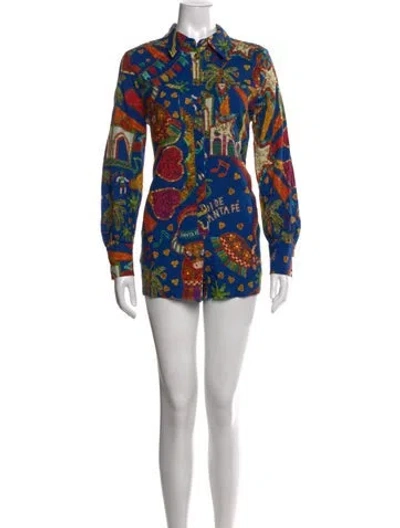Pre-owned Farm Rio Linen Printed Jumpsuit In Blue