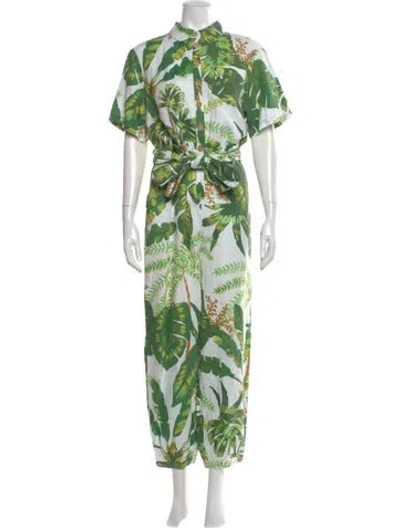 Pre-owned Farm Rio Linen Printed Jumpsuit In Green