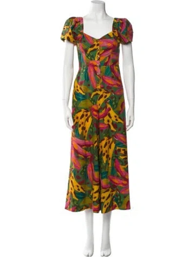 Pre-owned Farm Rio Linen Printed Jumpsuit In Green