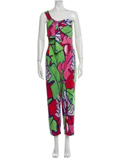 Pre-owned Farm Rio Linen Printed Jumpsuit In Green