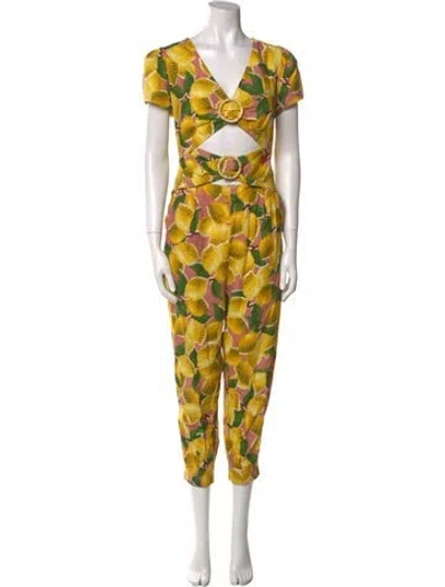 Pre-owned Farm Rio Linen Printed Jumpsuit In Multi