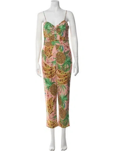 Pre-owned Farm Rio Linen Printed Jumpsuit In Multicolor