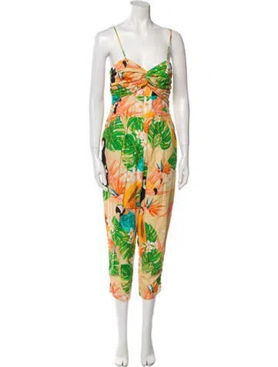 Pre-owned Farm Rio Linen Printed Jumpsuit In Neutral