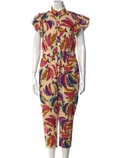 Pre-owned Farm Rio Linen Printed Jumpsuit In Neutral