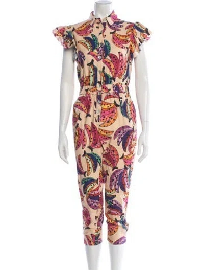 Pre-owned Farm Rio Linen Printed Jumpsuit In Neutral