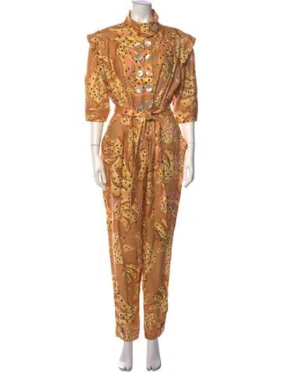 Pre-owned Farm Rio Linen Printed Jumpsuit In Neutrals