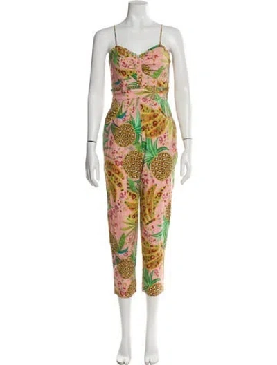 Pre-owned Farm Rio Linen Printed Jumpsuit In Pink
