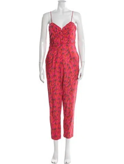 Pre-owned Farm Rio Linen Printed Jumpsuit In Pink