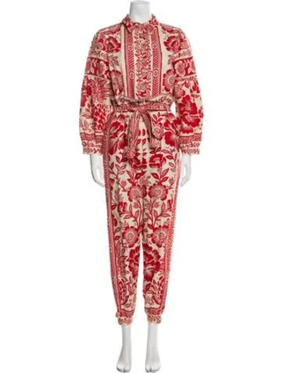 Pre-owned Farm Rio Linen Printed Jumpsuit In Red