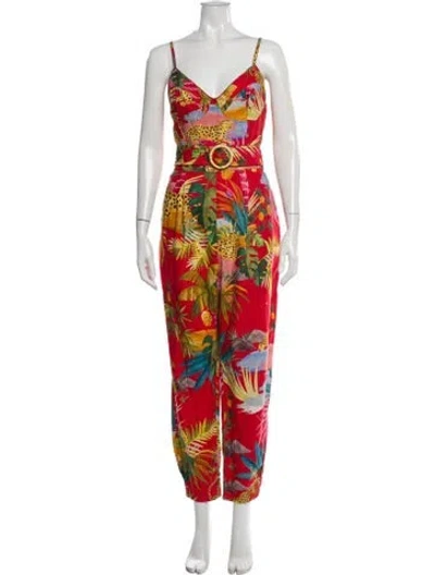 Pre-owned Farm Rio Linen Printed Jumpsuit In Red