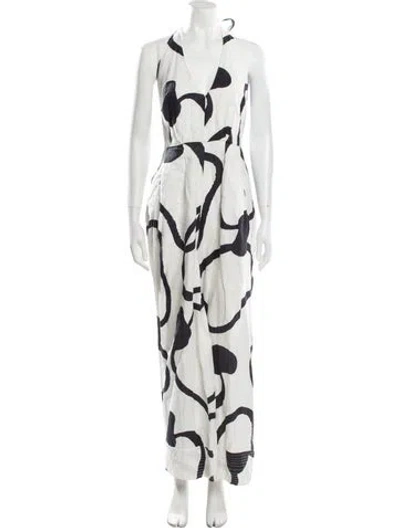 Pre-owned Farm Rio Linen Printed Jumpsuit In White