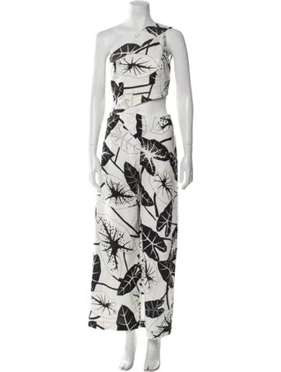 Pre-owned Farm Rio Linen Printed Jumpsuit In White