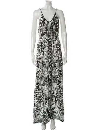 Pre-owned Farm Rio Linen Printed Jumpsuit In White