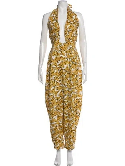 Pre-owned Farm Rio Linen Printed Jumpsuit In Yellow