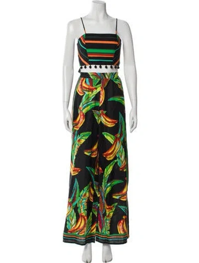 Pre-owned Farm Rio Linen Printed Pantsuit In Green