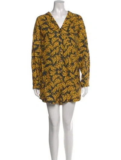 Pre-owned Farm Rio Linen Printed Romper In Black